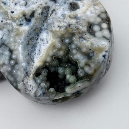 Ocean / Marine Jasper Druzy Heart on Stand - 95 grams / 7 x 6 cm