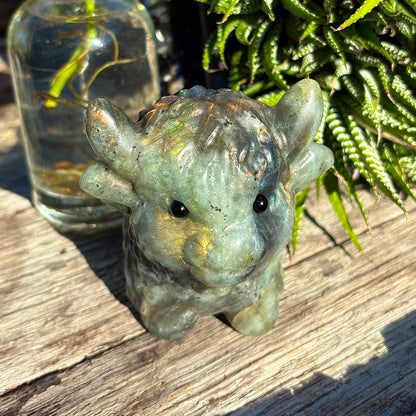 Labradorite Orange / Purple Flash Carved Highland Plateau Cow - 1kg