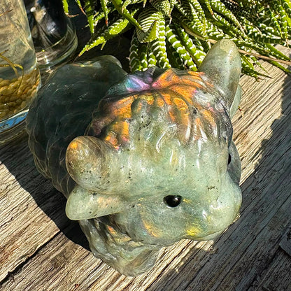 Labradorite Orange / Purple Flash Carved Highland Plateau Cow - 1kg