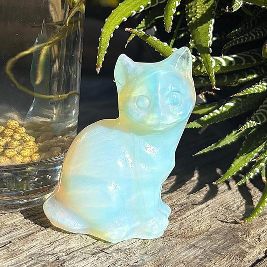 Opalite Carved Standing Cat - 73 grams / 6 cm