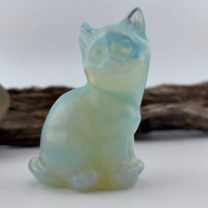 Opalite Carved Standing Cat - 73 grams / 6 cm