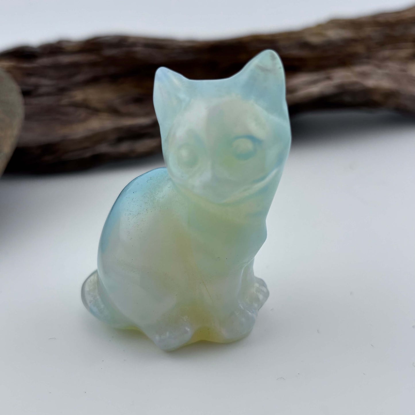 Opalite Carved Standing Cat - 73 grams / 6 cm