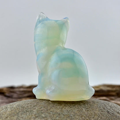 Opalite Carved Standing Cat - 73 grams / 6 cm