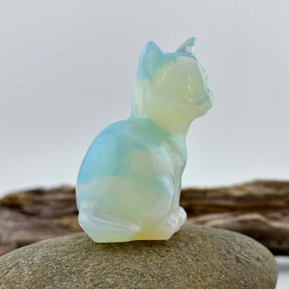 Opalite Carved Standing Cat - 73 grams / 6 cm