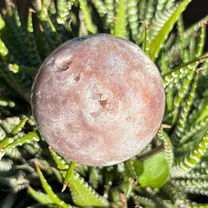Unique Brazilian Pink / Lavender Amethyst Sphere w Druzy w stand - 204 grams / 5.7 cms