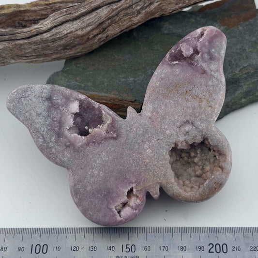 Brazilian Pink Amethyst Druzy Polished Butterfly - 410 grams / 13 cms