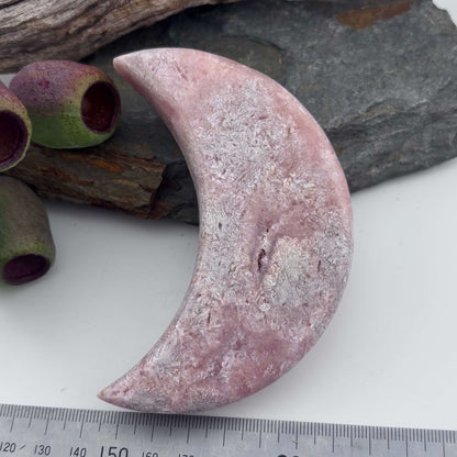 Brazilian Pink Amethyst Druzy Polished Moon - 200 grams / 11 cms
