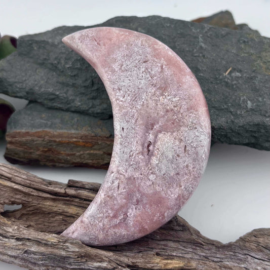 Brazilian Pink Amethyst Druzy Polished Moon - 200 grams / 11 cms