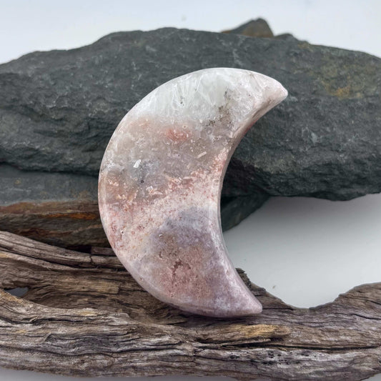 Brazilian Pink Amethyst Druzy Polished Moon - 162 grams / 7.9 cms
