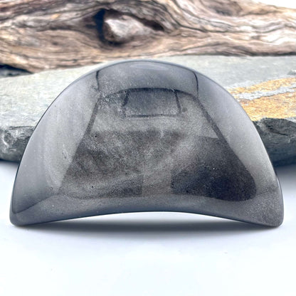 Unique Silver Obsidian Polished Moon - 90 grams / 8.1 cms