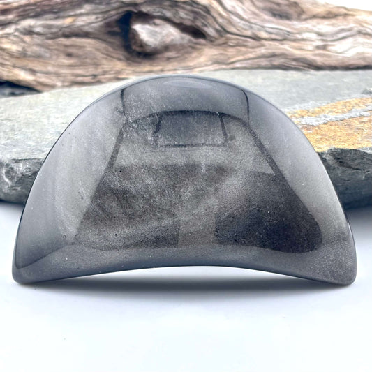 Unique Silver Obsidian Polished Moon - 90 grams / 8.1 cms