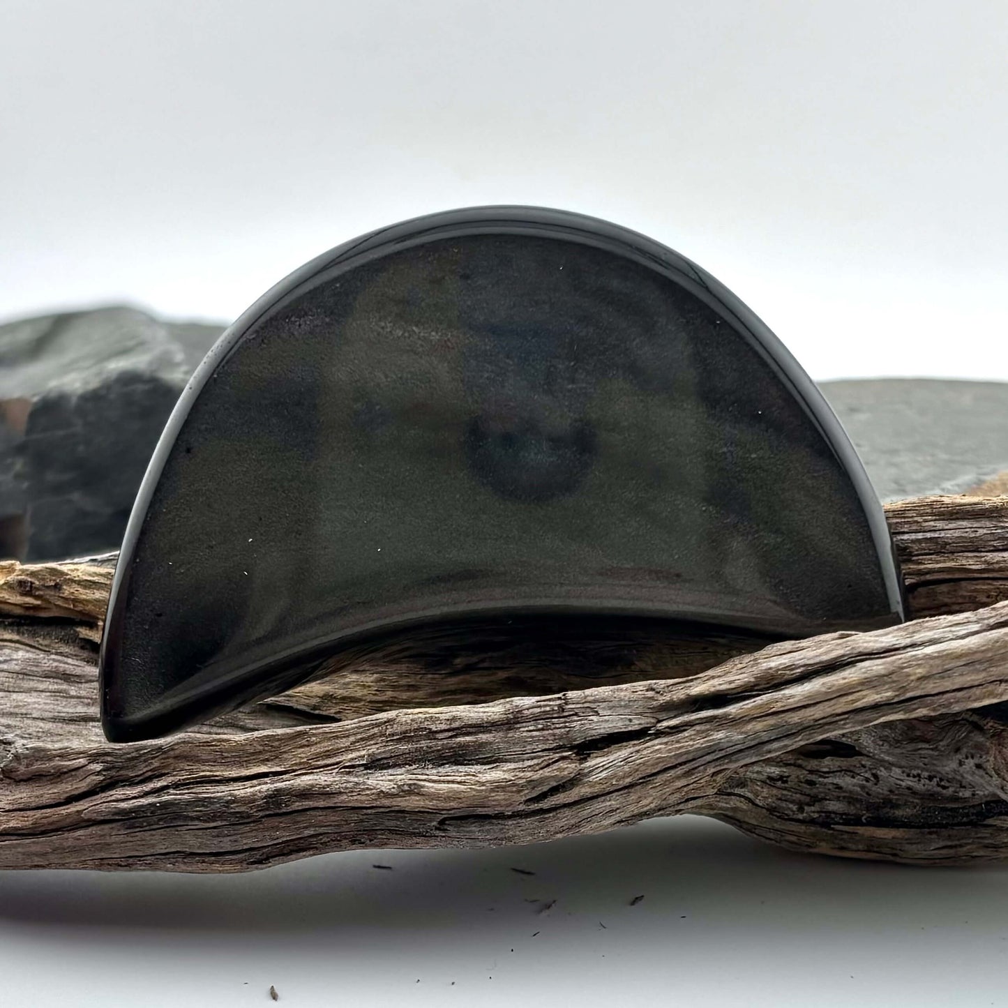 Unique Silver Obsidian Polished Moon - 90 grams / 8.1 cms