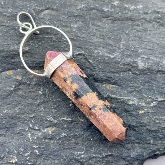 Rhodonite Double Terminator Point Pendant 5cm