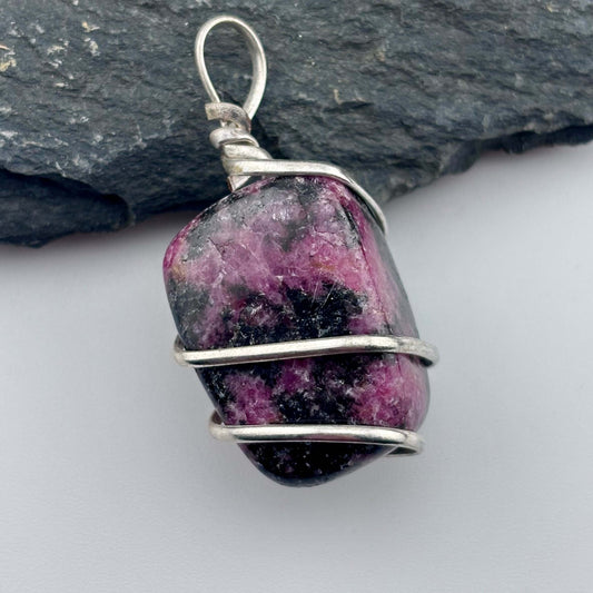 Rhodonite Wire Wrapped Tumble Stone Pendant