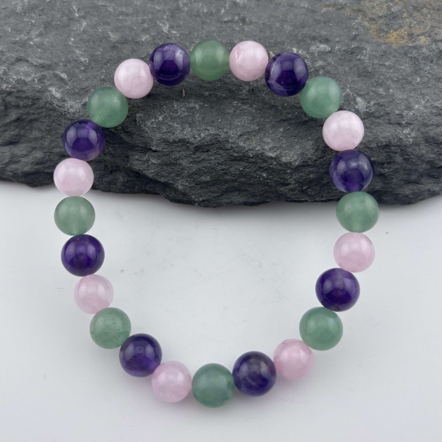 Amethyst, Rose Quartz & Aventurine crystal bracelet - 9mm beads