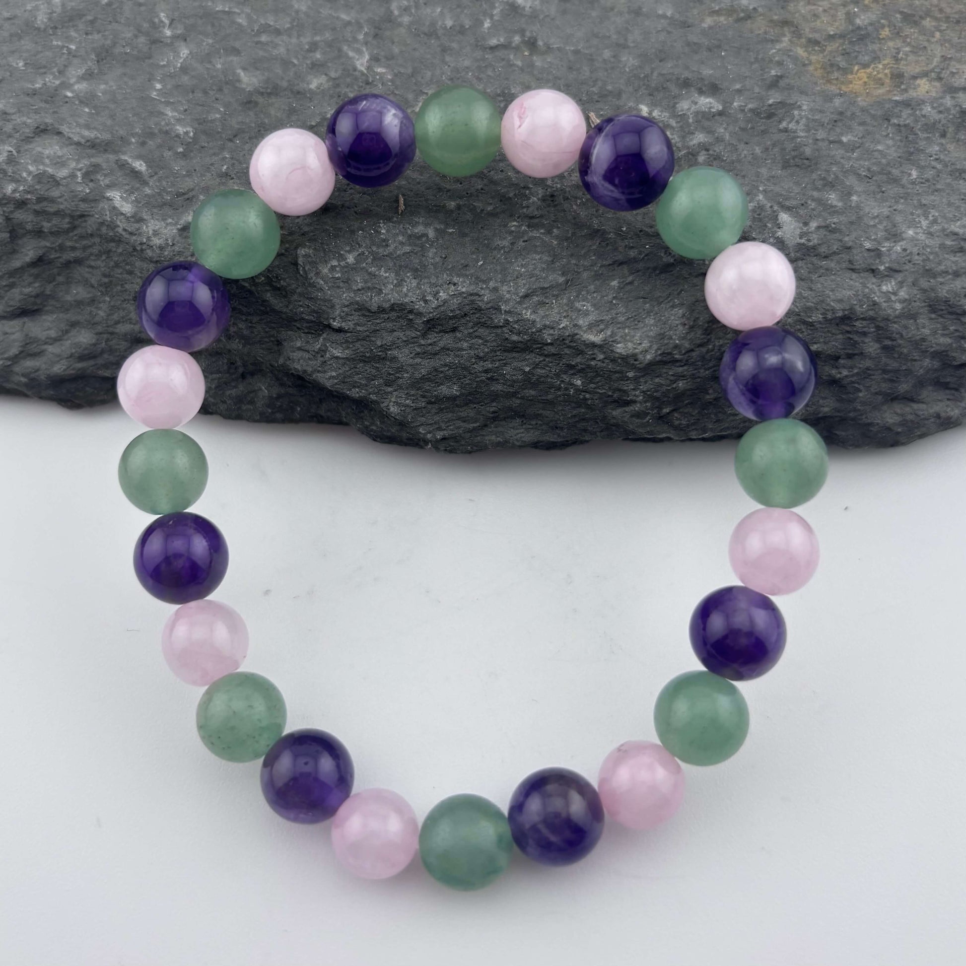 Amethyst, Rose Quartz & Aventurine crystal bracelet - 9mm beads