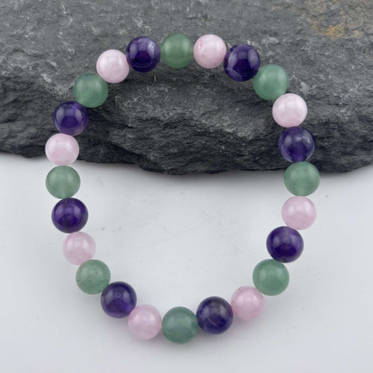 Amethyst, Rose Quartz & Aventurine crystal bracelet - 9mm beads