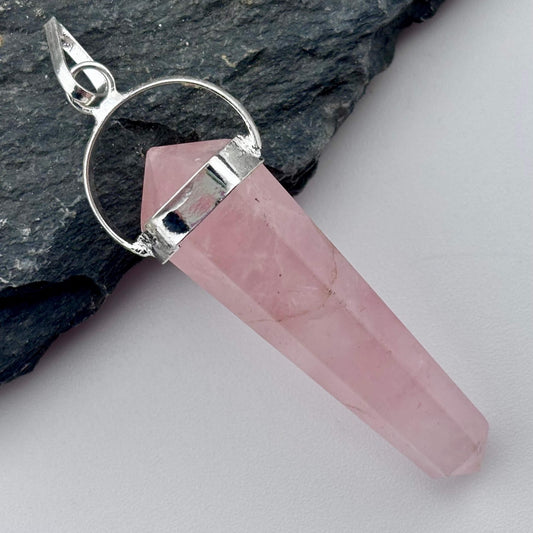 Rose Quartz Double Terminator Point Pendant 5cm