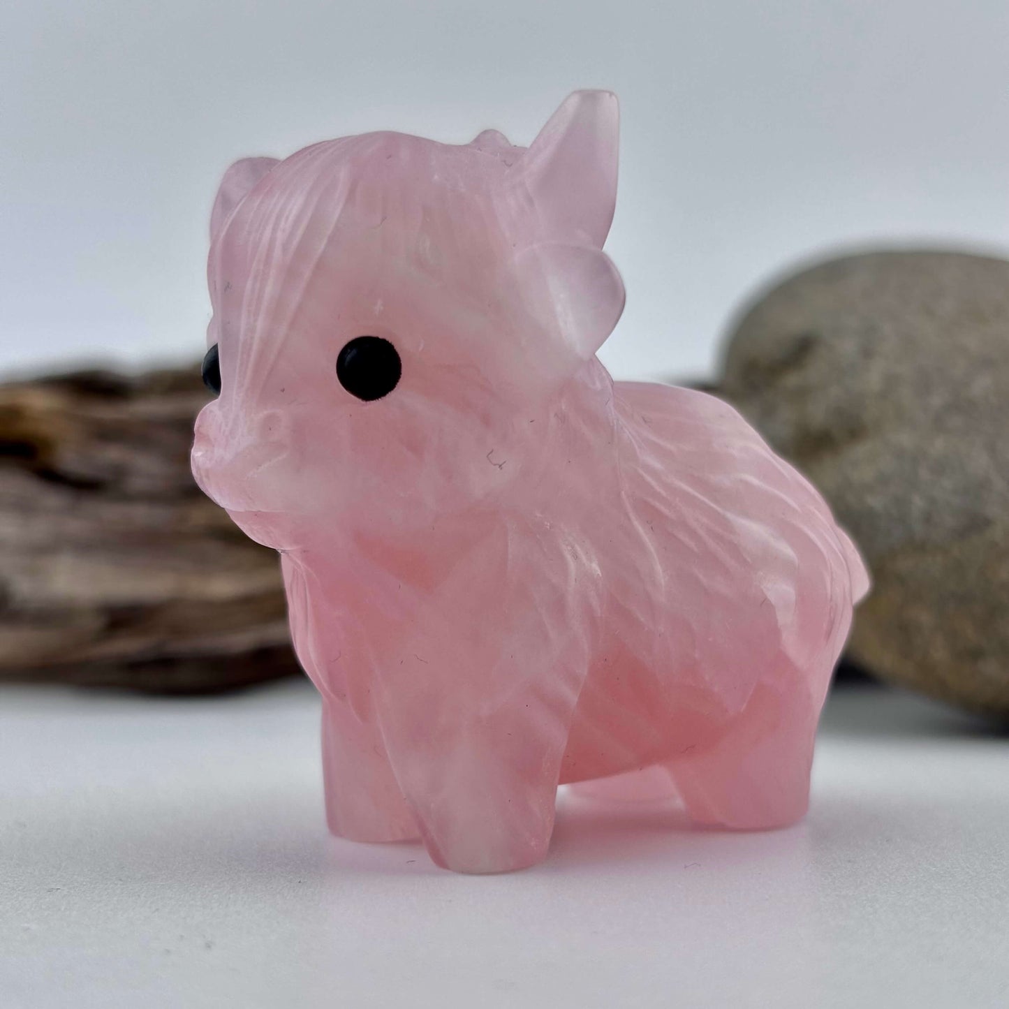 Rose Quartz Carved Highland Plateau Cow - 105 grams / 5 cm