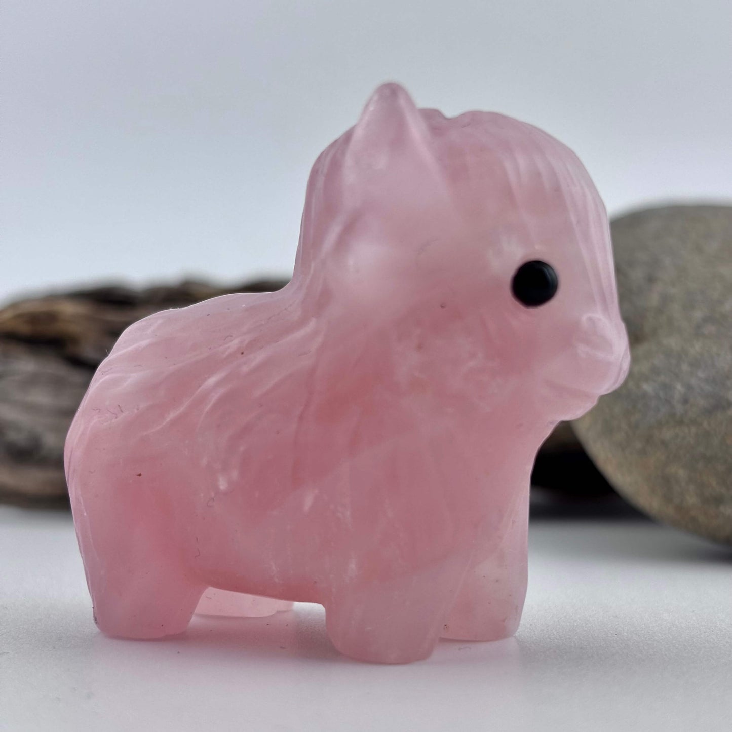Rose Quartz Carved Highland Plateau Cow - 105 grams / 5 cm