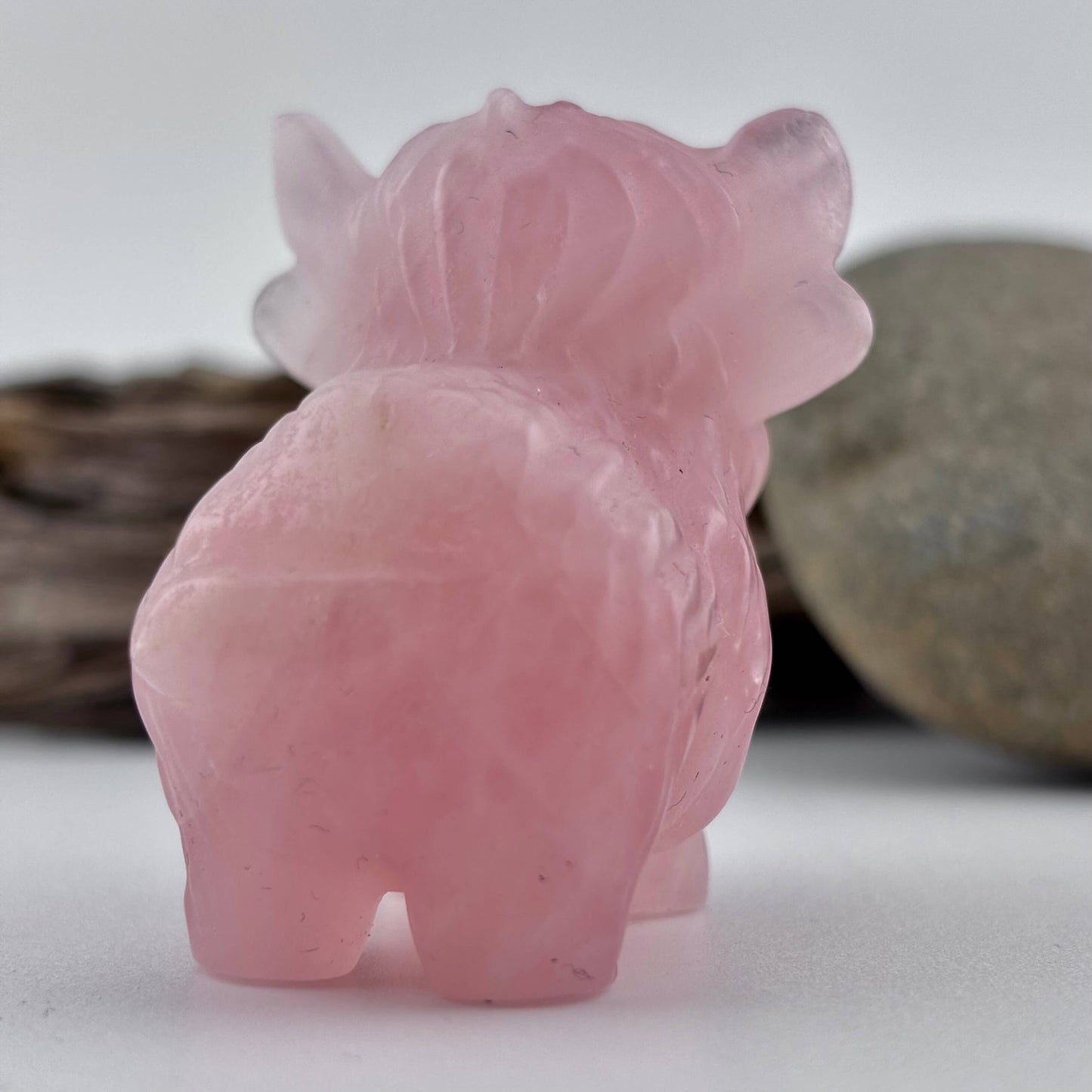Rose Quartz Carved Highland Plateau Cow - 105 grams / 5 cm