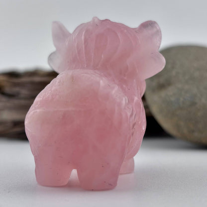 Rose Quartz Carved Highland Plateau Cow - 105 grams / 5 cm