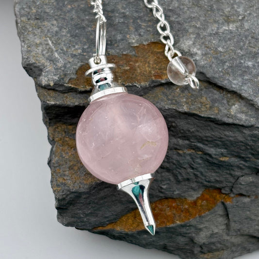 Rose Quartz Sphere Pendulum - Reiki / Healing w gift pouch