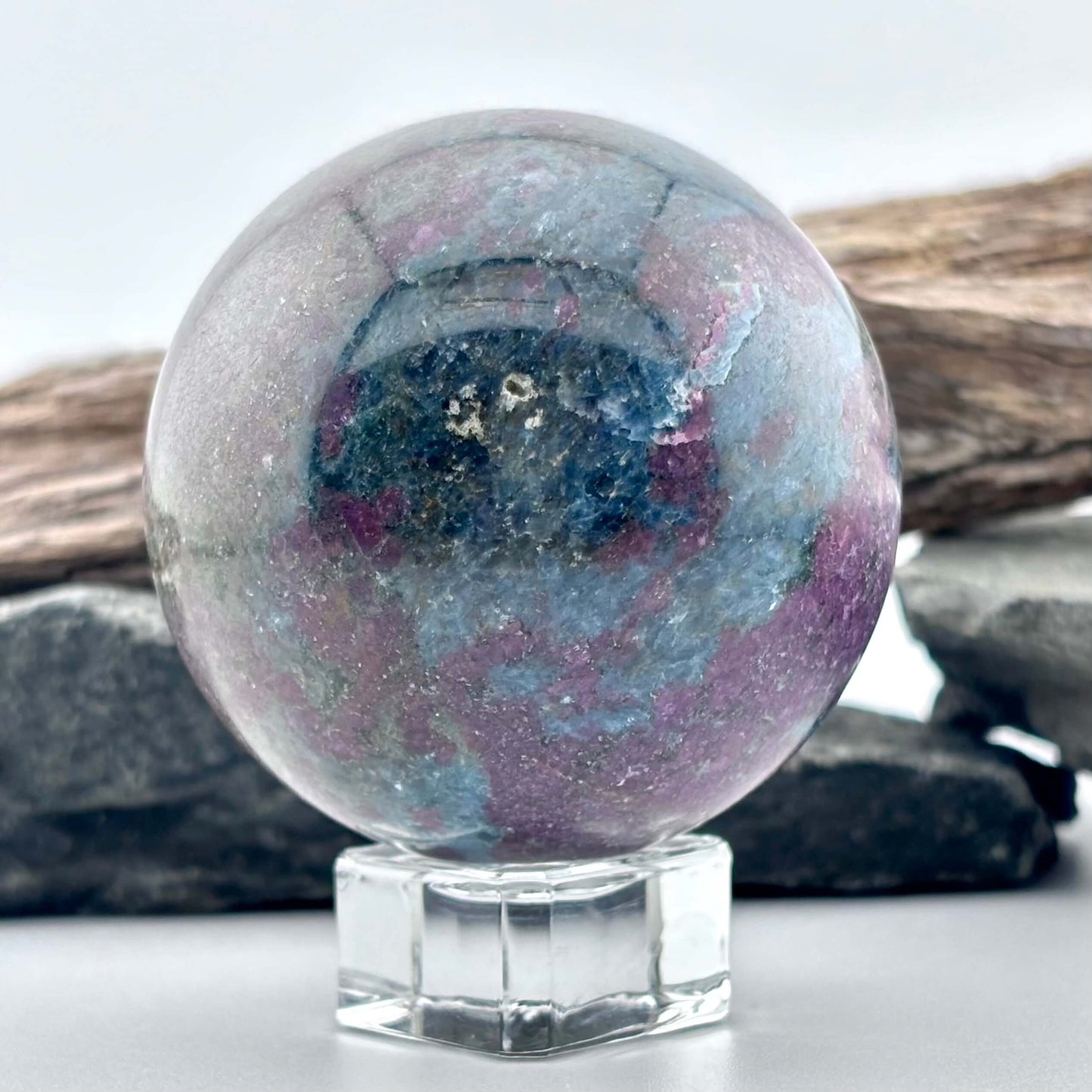 Unique Large Ruby Kyanite Sphere - 400 grams / 6 cms - With Free clear Sphere Stand
