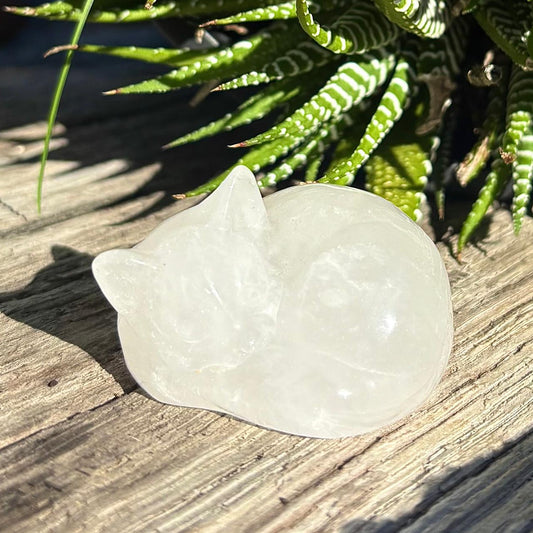 Clear Quartz Carved Sleeping Cat - 77 grams / 4.5 cm