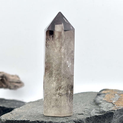 Smoky Quartz Polished Hexagon Tower - 73 grams x 8cm