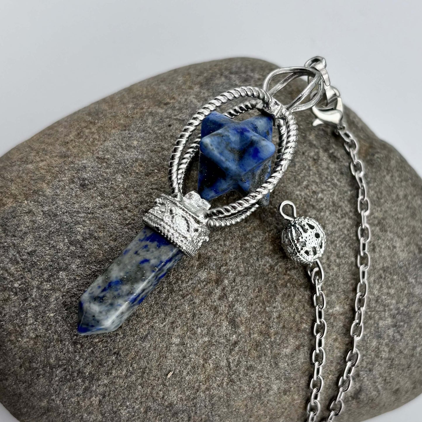 Sodalite Terminator & Merkaba Pendulum - Reiki / Healing w gift pouch