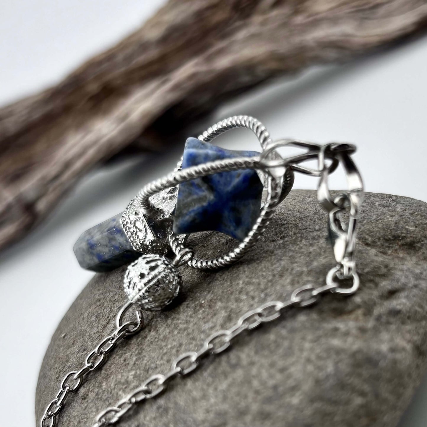 Sodalite Terminator & Merkaba Pendulum - Reiki / Healing w gift pouch