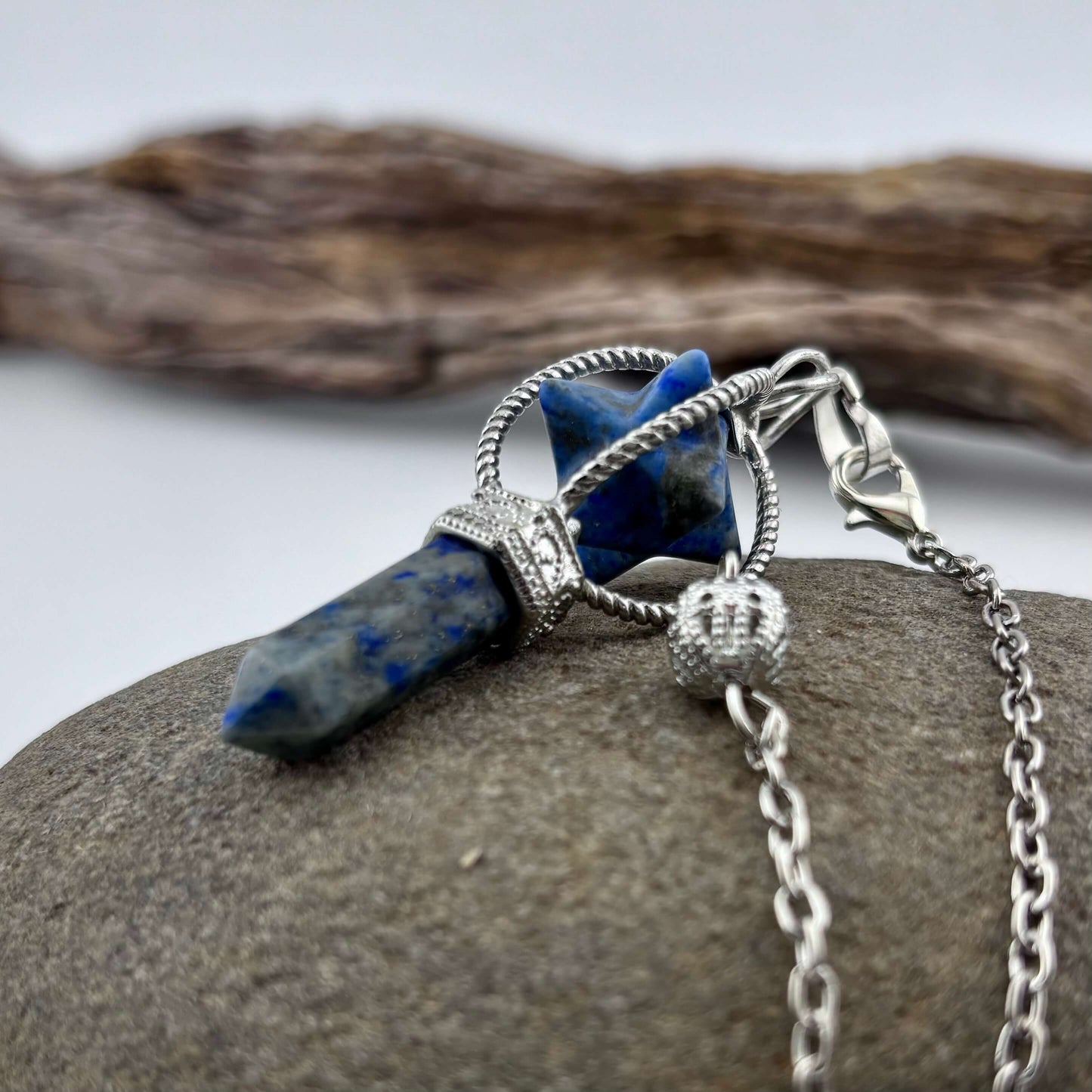 Sodalite Terminator & Merkaba Pendulum - Reiki / Healing w gift pouch
