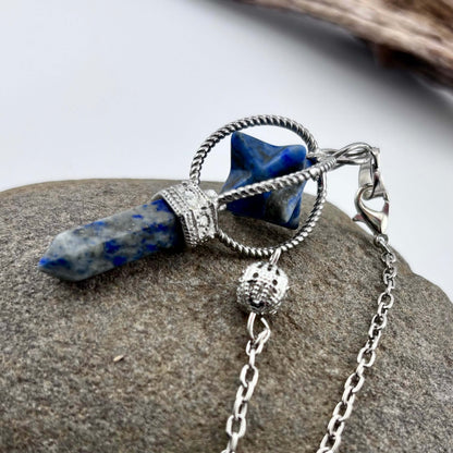 Sodalite Terminator & Merkaba Pendulum - Reiki / Healing w gift pouch