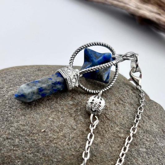 Sodalite Terminator & Merkaba Pendulum - Reiki / Healing w gift pouch
