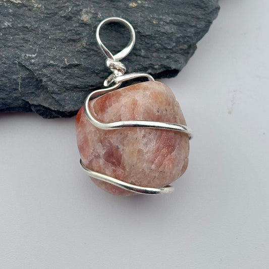 Sunstone Wire Wrapped Tumble Stone Pendant