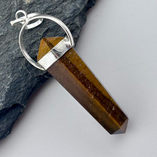 Tigers Eye Double Terminator Point Pendant 5cm