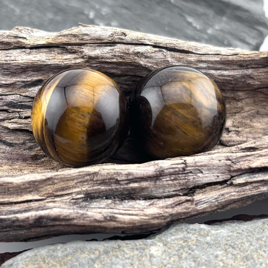 Small Tigers Eye Polished Spheres / Marbles x 2 - 25 grams