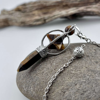 Tigers Eye Terminator & Merkaba Pendulum - Reiki / Healing w gift pouch