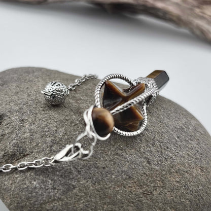 Tigers Eye Terminator & Merkaba Pendulum - Reiki / Healing w gift pouch