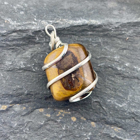 Tigers Eye Wire Wrapped Tumble Stone Pendant