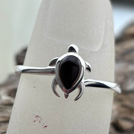 Black Onyx Turtle Ring Sterling Silver .925 SZ US 8 / 18MM