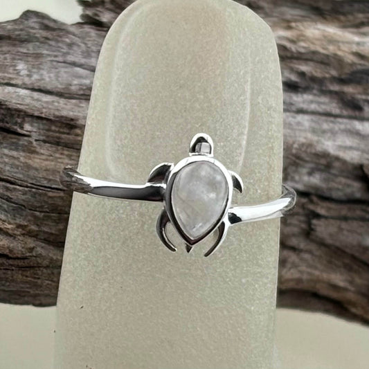 Rainbow Moonstone Turtle Ring Sterling Silver .925 SZ US 7 / 17.5MM