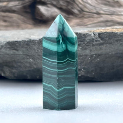 Unique Malachite Hexagon Tower Point - Handmade - 20 grams / 3.8 cms