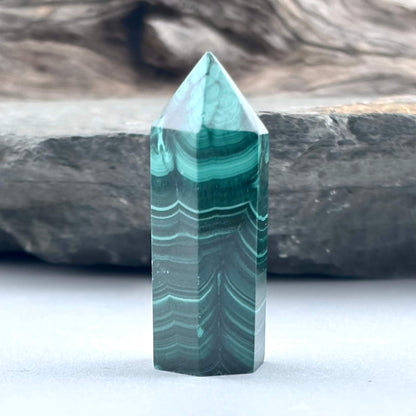 Unique Malachite Hexagon Tower Point - Handmade - 20 grams / 3.8 cms
