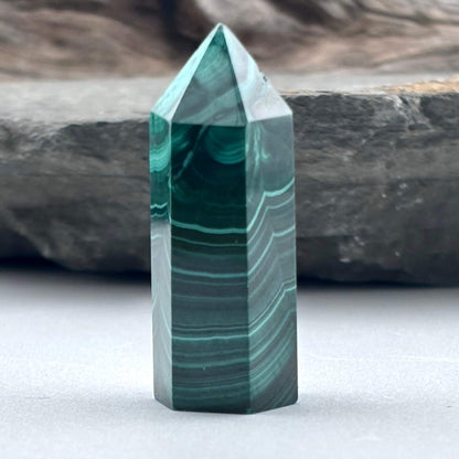 Unique Malachite Hexagon Tower Point - Handmade - 20 grams / 3.8 cms