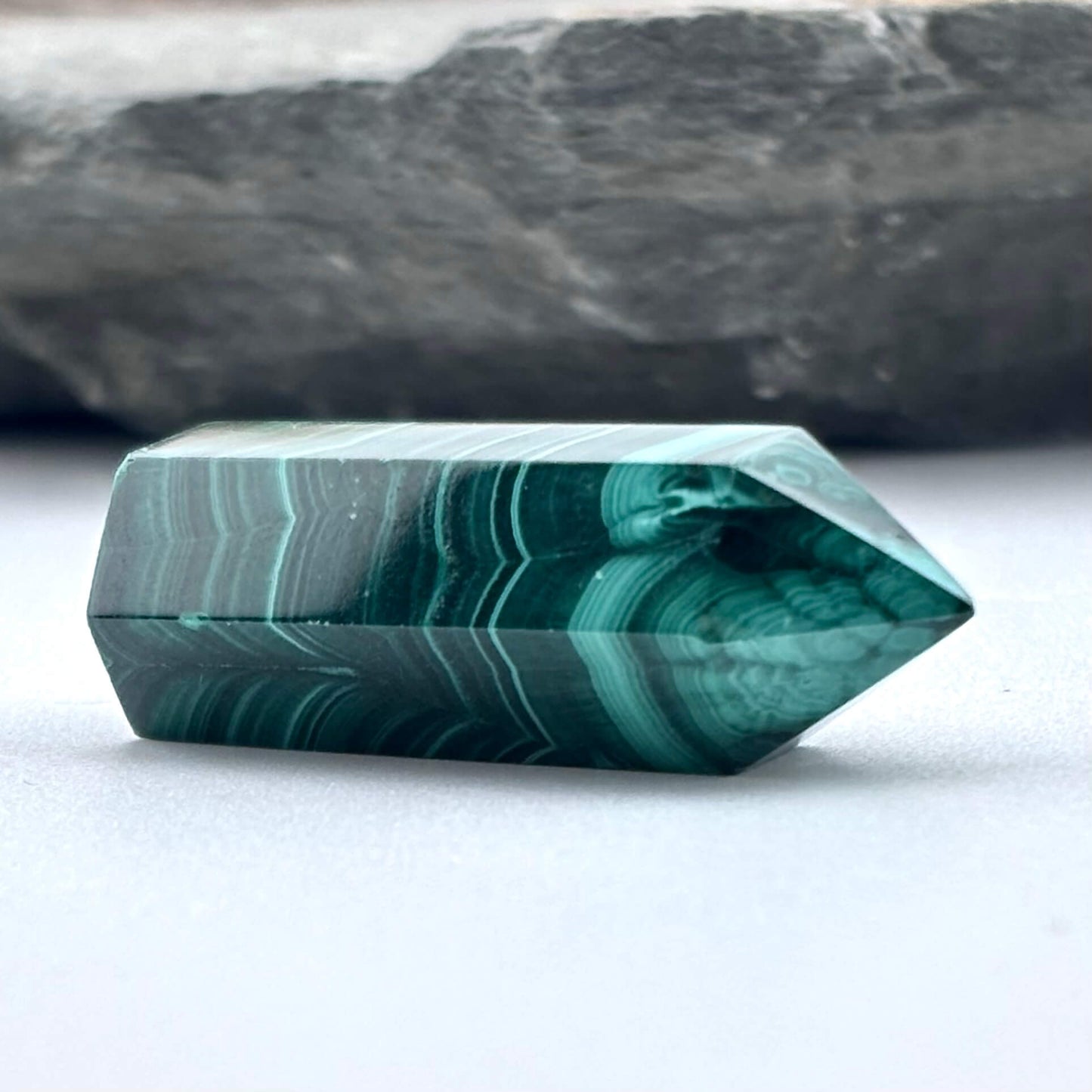 Unique Malachite Hexagon Tower Point - Handmade - 20 grams / 3.8 cms