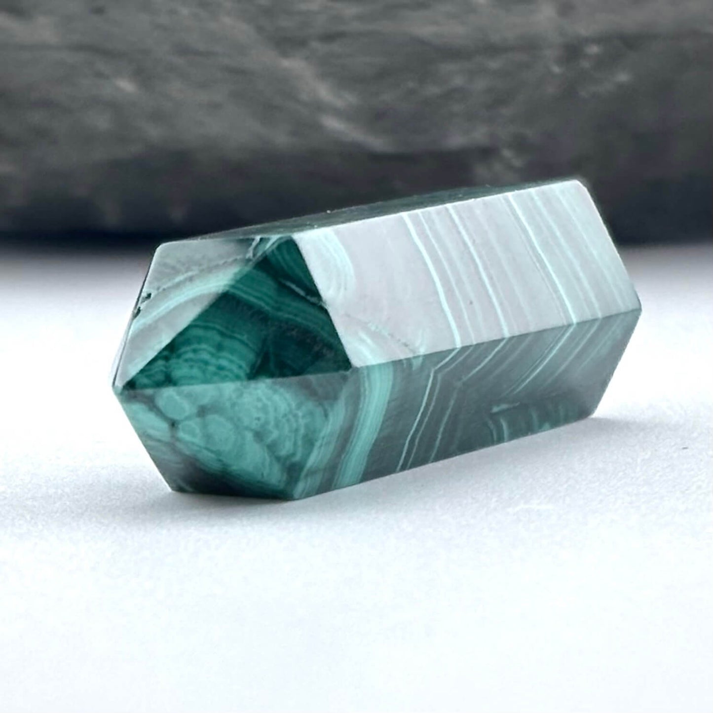 Unique Malachite Hexagon Tower Point - Handmade - 20 grams / 3.8 cms