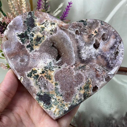 BIG Brazilian Pink Amethyst Heart w Lavender Coloration and Jasper - 472 grams