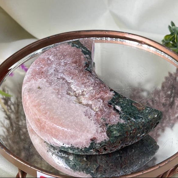 BIG Brazilian Pink Amethyst Moon with Jasper and Druzy - 358 grams